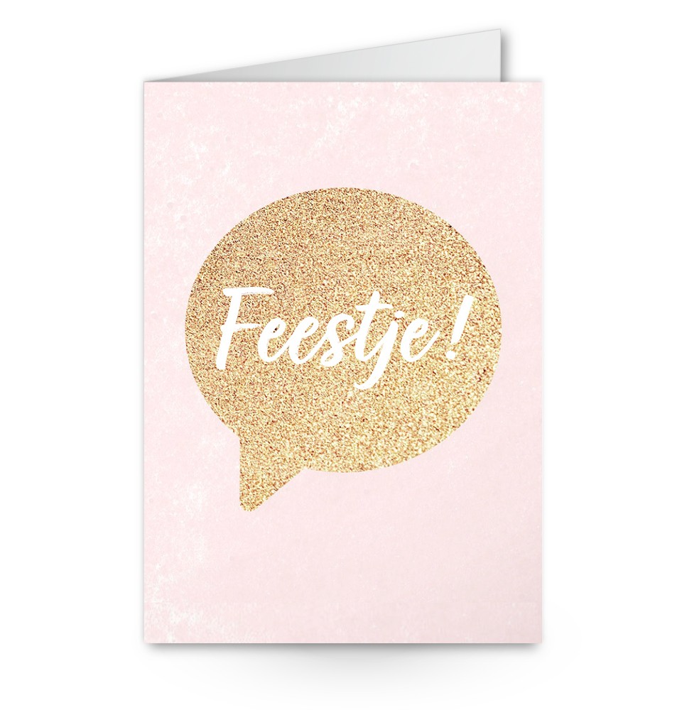 Lichtroze wenskaart met tekst Feestje! 