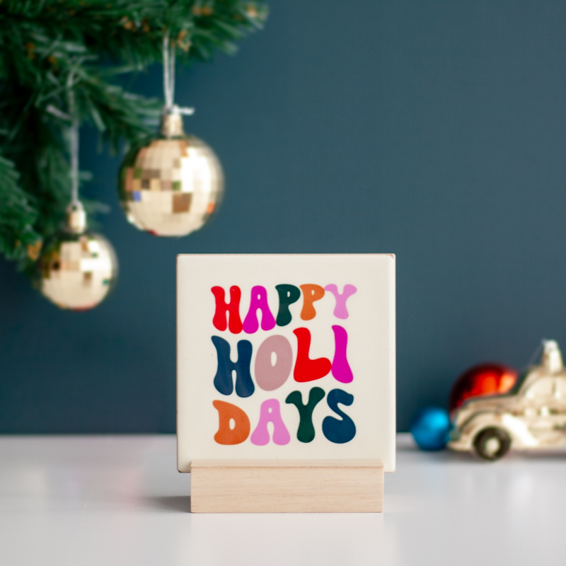 Tegeltje Happy Holidays Brievenbusbloemen