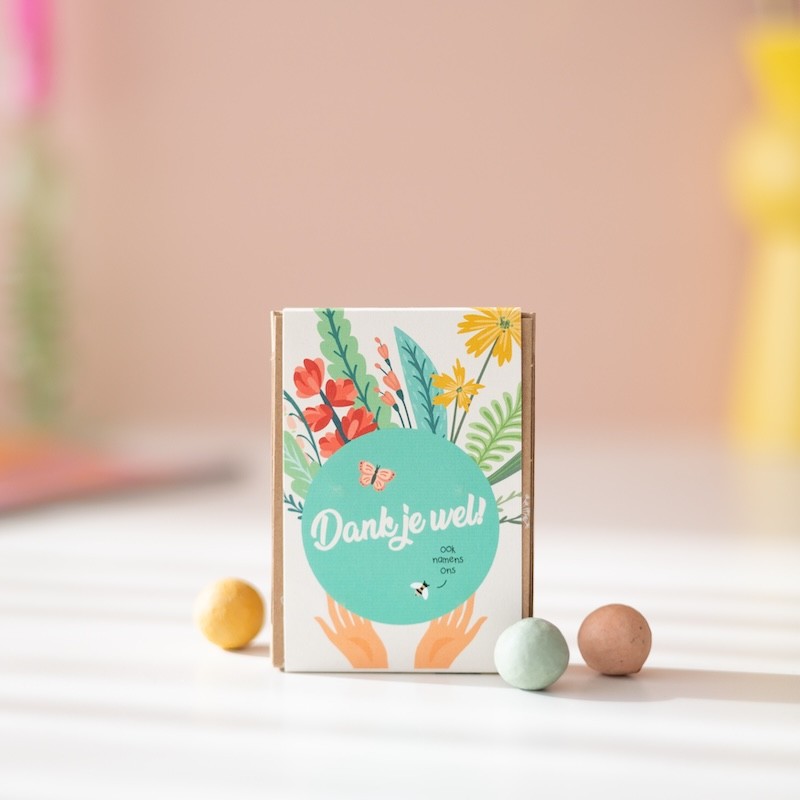 Zaaibommetjes Dankjewel | Brievenbus bloemenzaadjes | Cadeau met zaadjes door de brievenbus | BloomPost met aandacht voor de natuur Brievenbusbloemen