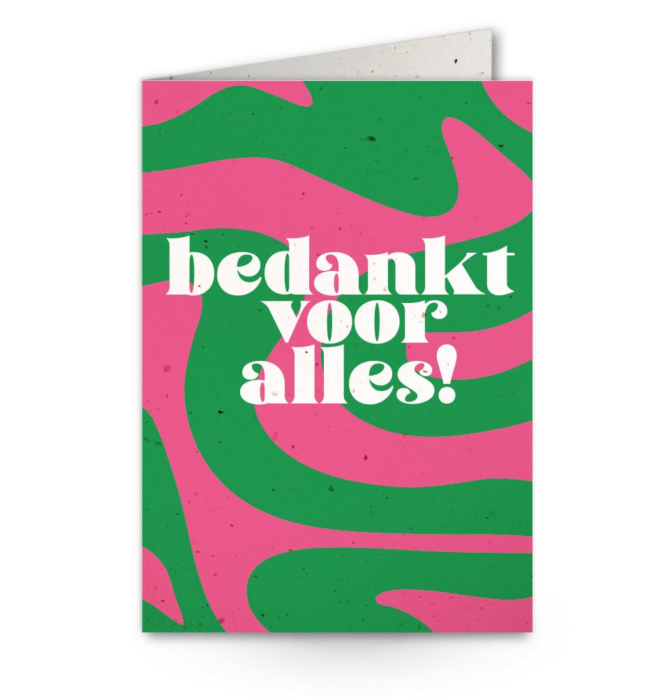 wenskaart bedankt voor alles! in groen en roze