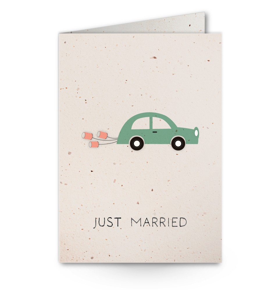 Wenskaart met tekst Just married